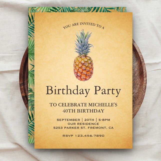 Vintage Tropical Pineapple Birthday Party Invitation (Creator Uploaded)