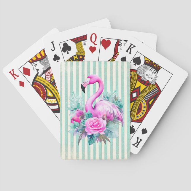 Vintage Tropical Pink Flamingo  Playing Cards (Back)