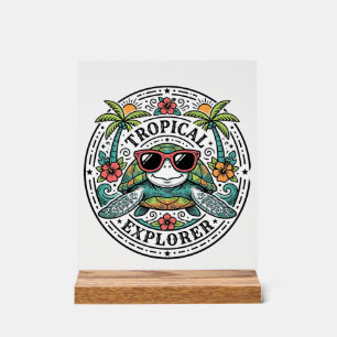 Vintage Tropical Sea Turtle Sunglasses Graphic Shi Acrylic Sign