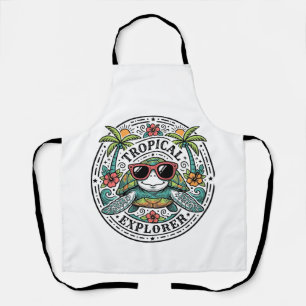 Vintage Tropical Sea Turtle Sunglasses Graphic Shi Apron