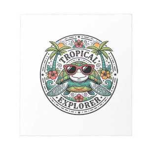 Vintage Tropical Sea Turtle Sunglasses Graphic Shi Notepad
