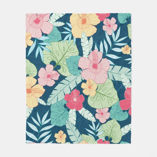 vintage tropical summer hawaiian seamless pattern  fleece blanket (Front)