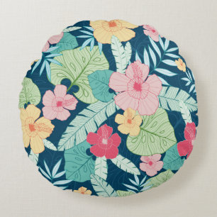 vintage tropical summer hawaiian seamless pattern round cushion