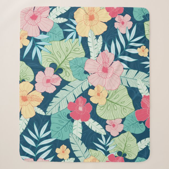 vintage tropical summer hawaiian seamless pattern  sherpa blanket (Front)