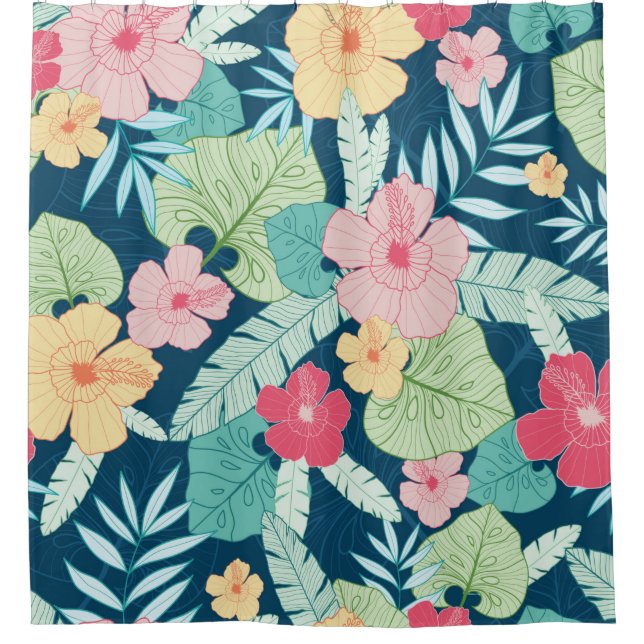 vintage tropical summer hawaiian seamless pattern  shower curtain (Front)