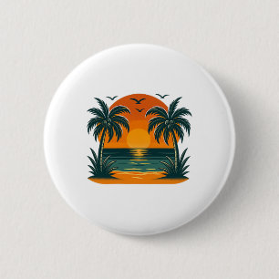 Vintage Tropical Summer Retro Sunset Palm Tree Oce 6 Cm Round Badge