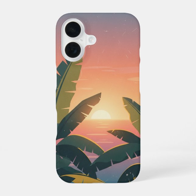 Vintage Tropical Sunset iPhone 16 Case (Back)