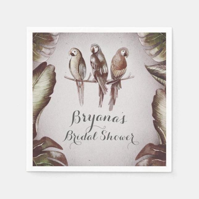 Vintage Tropical Tiki Birds Parrots & Leaves Party Napkin (Front)