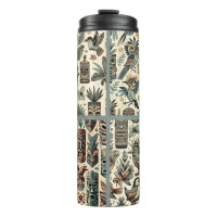 Vintage Tropical Tiki Masks and Birds Grey Green
