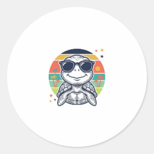 Vintage Tropical Turtle Sunglasses Beach Shirt_1 Classic Round Sticker
