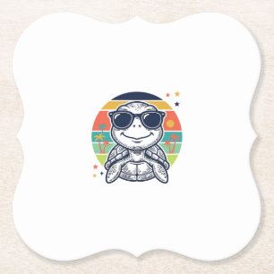 Vintage Tropical Turtle Sunglasses Beach Shirt_1 Paper Coaster