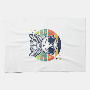 Vintage Tropical Turtle Sunglasses Beach Shirt_1 Tea Towel