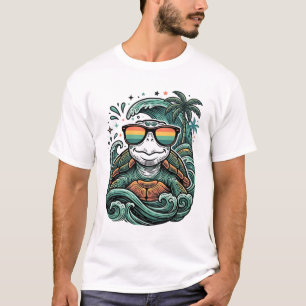 Vintage Tropical Turtle Sunglasses Beach Vector Ar T-Shirt
