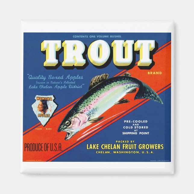 Vintage Trout Brand Apple Label Magnet (Front)