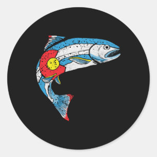 Vintage Trout Fishing Retro Colorado Flag 80's Gra Classic Round Sticker