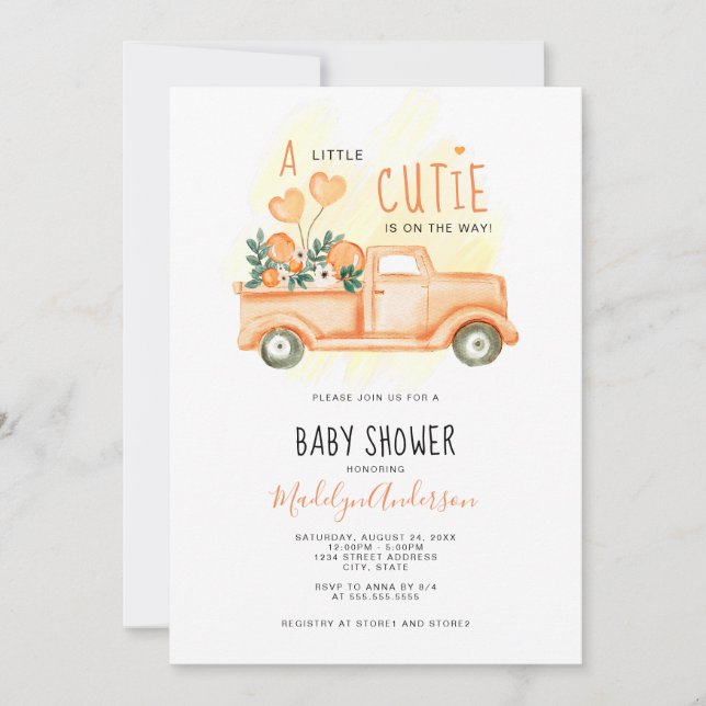 Vintage Truck A Little Cutie Baby Shower Invitation (Front)
