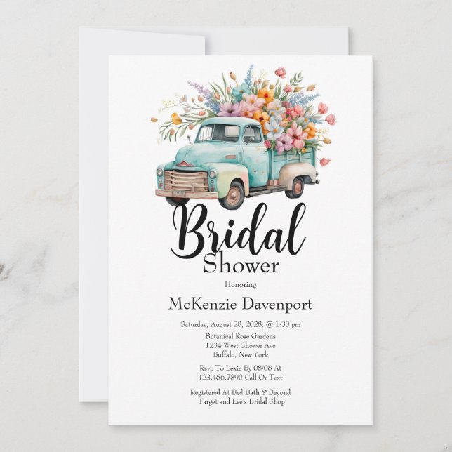 Vintage Truck and Elegant Wildflower Bridal Shower Invitation (Front)
