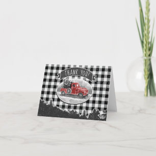 Vintage Truck Black Buffalo Plaid Thank You Card