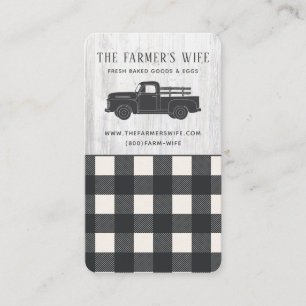 Vintage Truck Black White Buffalo Plaid Wood Farm  Business Card