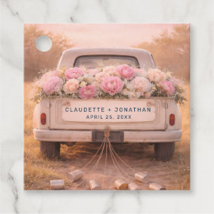 Vintage Truck Blush Floral Custom Name Wedding Favour Tags