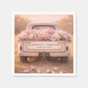 Vintage Truck Blush Floral Custom Name Wedding Napkin