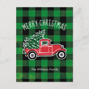 Vintage Truck Buffalo Plaid Holiday Postcard