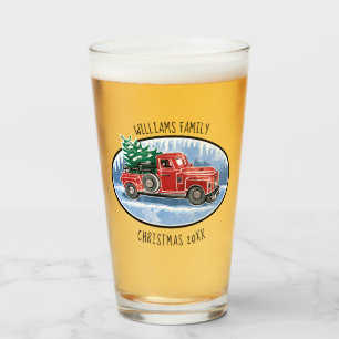 Vintage Truck Christmas Monogrammed Family Name Glass