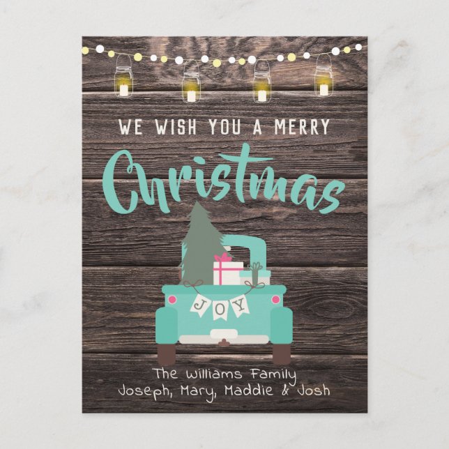 Vintage  Truck Christmas Postcard Rustic Wood (Front)