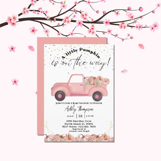 Vintage Truck Fall Pink Pumpkin Baby Shower Invitation