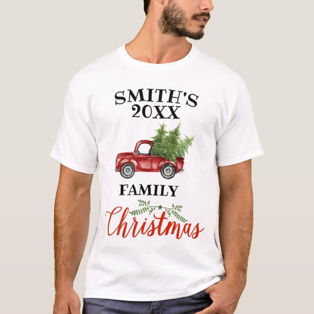 Vintage Truck Family Christmas T-Shirt (Front)