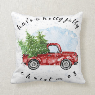 Vintage Truck Have A Holly Jolly Christmas  Cushion