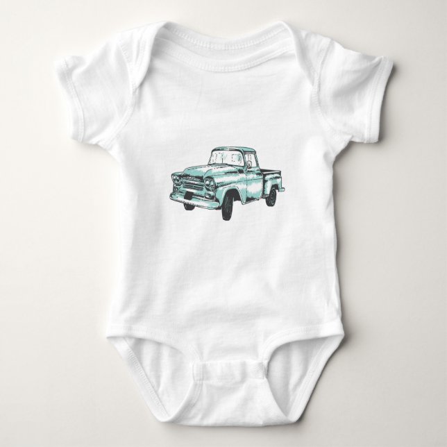 Vintage Truck Illustration Baby Bodysuit (Front)