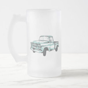 Vintage Truck Illustration Frosted Glass Beer Mug