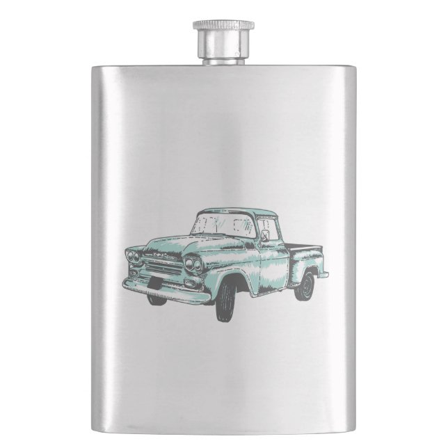 Vintage Truck Illustration Hip Flask (Front)
