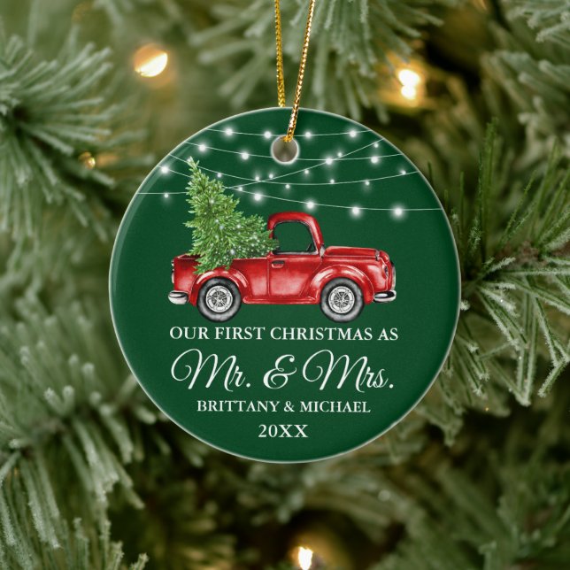 Vintage Truck Lights First Christmas Mr and Mrs Ceramic Tree Decoration (Tree)