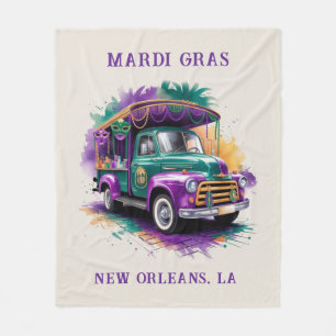 Vintage Truck Mardi Gras Celebration Fleece Blanket