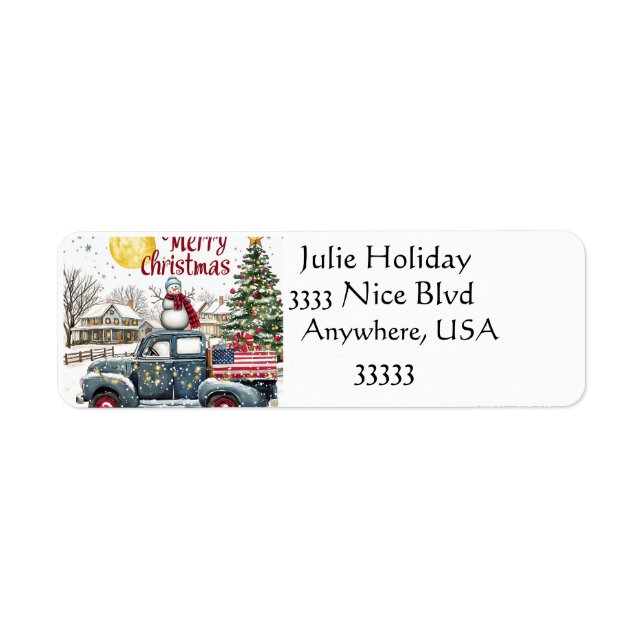Vintage Truck Merry Christmas Address Labels (Front)