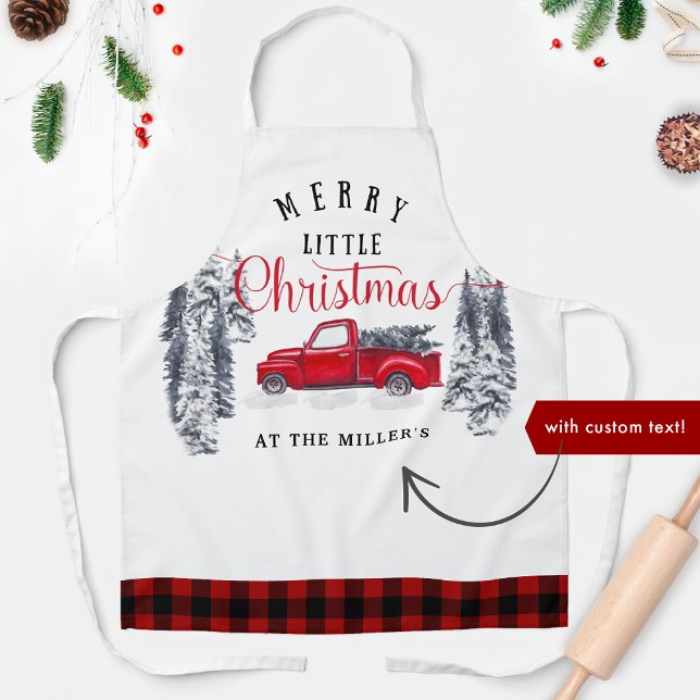 Vintage Truck Merry Christmas Red Buffalo Plaid Apron (Creator Uploaded)