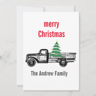 Vintage Truck Merry Christmas Tree Country  Holiday Card