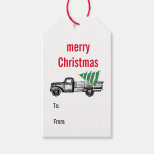 Vintage Truck Merry Christmas Tree Farmhouse Gift Tags