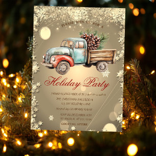 Vintage Truck Pine Cones Stars Holiday  Invitation