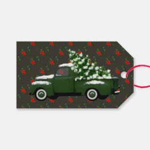 Vintage Truck   Poinsettia Wreath Gift Tags