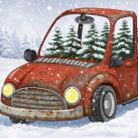 Vintage Truck Postcard<br><div class="desc">This design captures a nostalgic winter moment with a warm, rustic charm. At the center is an old-fashioned rusty red pickup truck, illustrated in a soft, painterly cartoon style. The truck has visible wear — patches of rust, softened edges, and a slightly weathered body — giving it that beloved vintage‑country...</div>