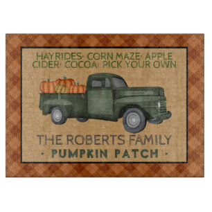 Vintage Truck Pumpkin Patch Farm Rustic Fall Plaid Cutting Board