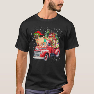 Vintage Truck Red Pickup with Dog Santa Hat Christ T-Shirt