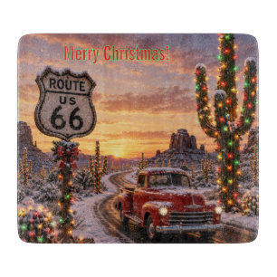 Vintage Truck Route 66 Christmas Kitchen Cutting Board