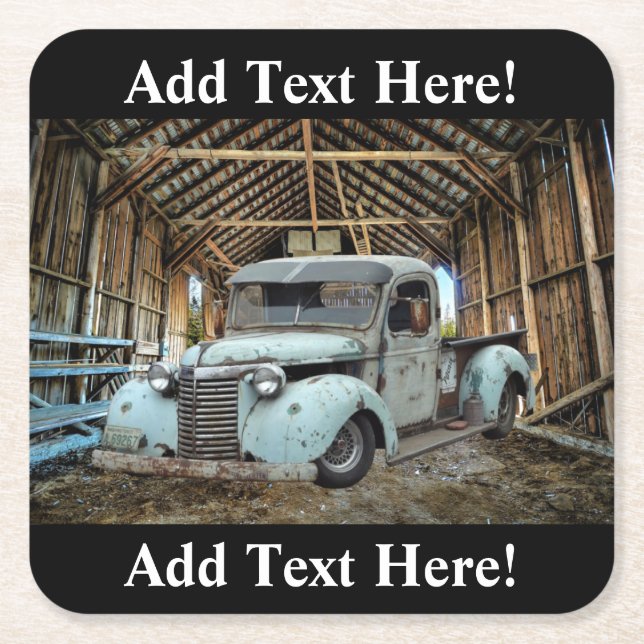 Vintage Truck Rustic Barn Square Paper Coaster (Front)