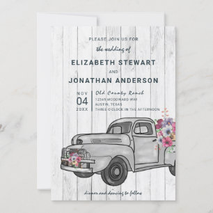 Vintage Truck Rustic Wood Boho Wedding Invitation