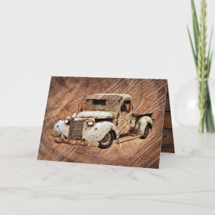 Vintage Truck Rustic Wood Card