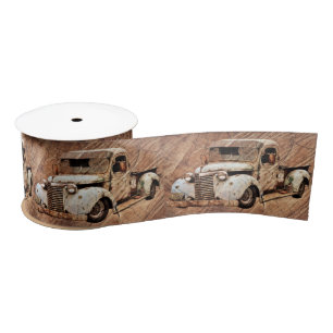 Vintage Truck Rustic Wood Satin Ribbon